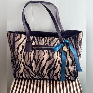 henri bendel satin and leather zebra print tote